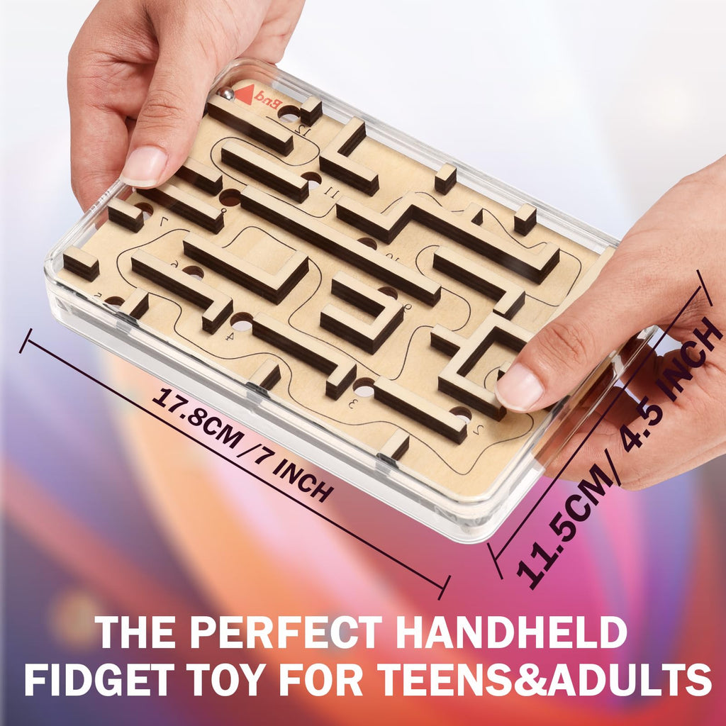 Wooden Marble Maze Game – Handheld Fidget Puzzle for Kids Ages 3-8