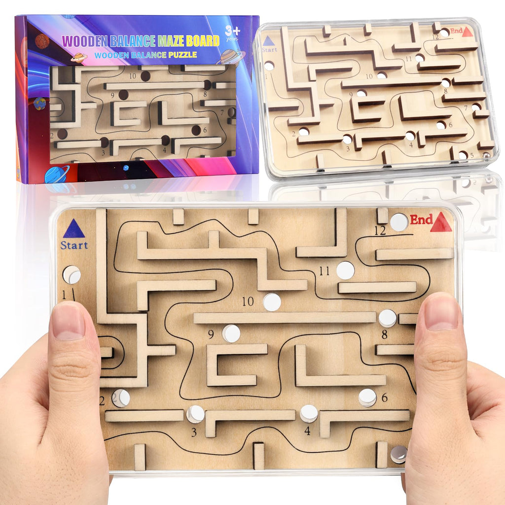 Wooden Marble Maze Game – Handheld Fidget Puzzle for Kids Ages 3-8