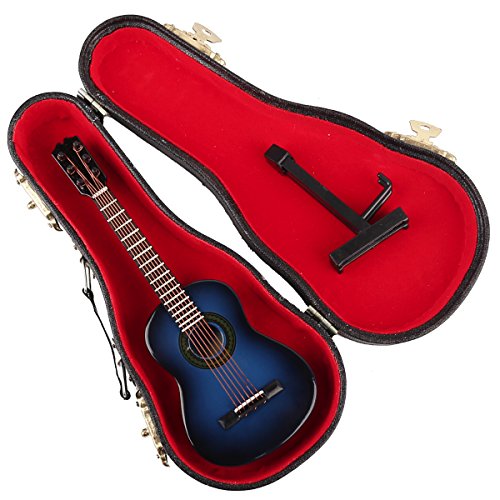 Wooden Miniature Guitar Replica – Blue, with Stand and Case, 5.12-Inch Collectible Display Model