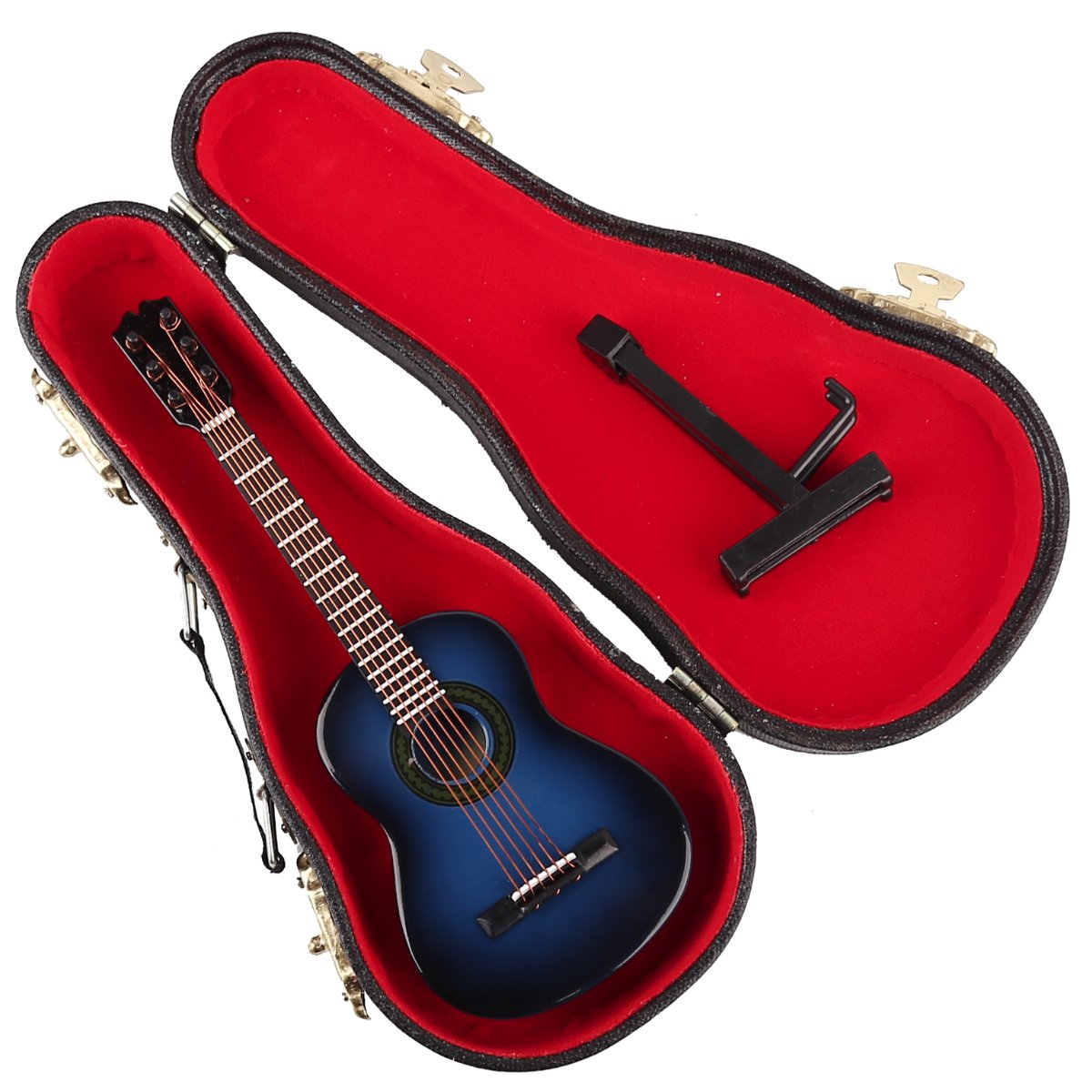 Wooden Miniature Guitar Replica – Blue, with Stand and Case, 5.12-Inch Collectible Display Model