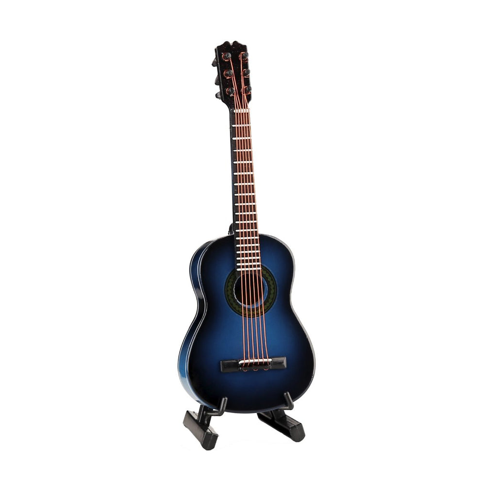 Wooden Miniature Guitar Replica – Blue, with Stand and Case, 5.12-Inch Collectible Display Model