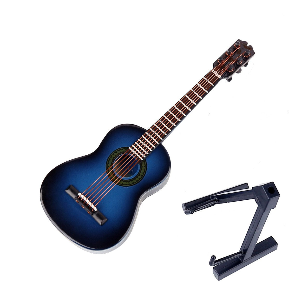 Wooden Miniature Guitar Replica – Blue, with Stand and Case, 5.12-Inch Collectible Display Model
