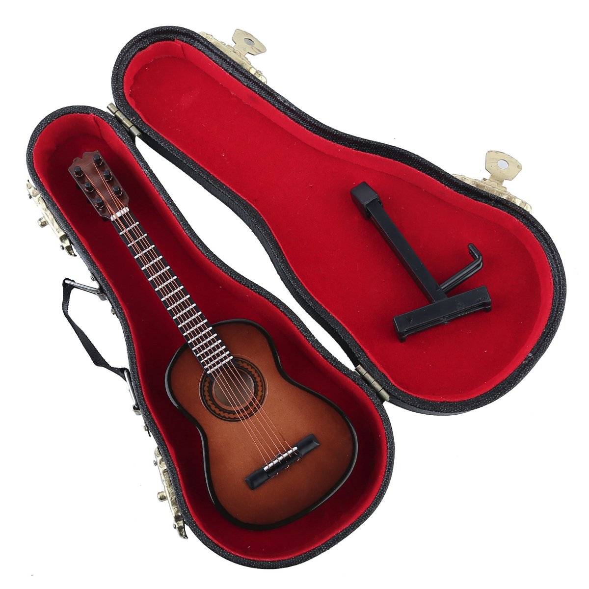 Wooden Miniature Guitar Replica with Stand and Case - Brown, 5.12in x 1.86in x 0.68in
