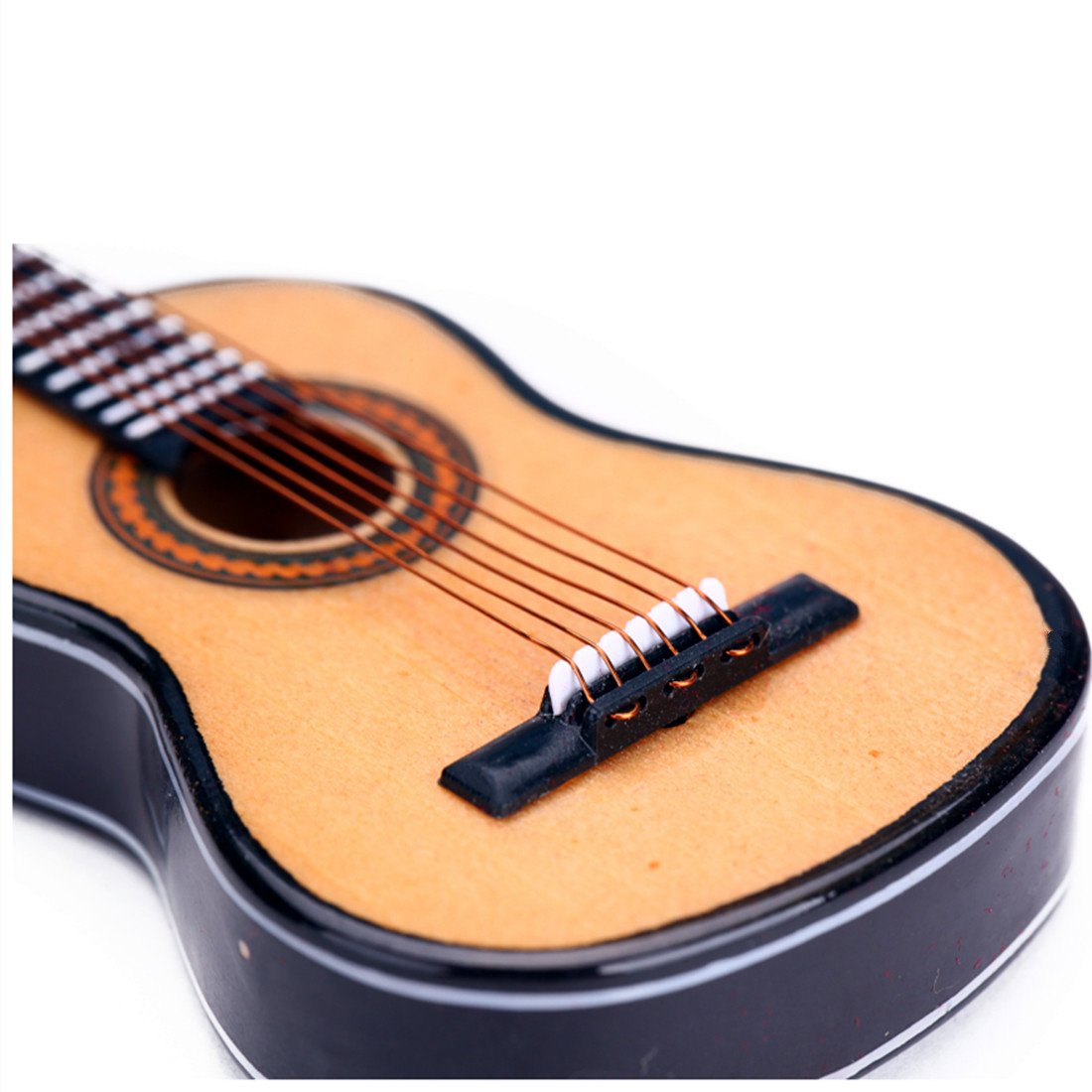 Wooden Miniature Guitar Replica with Stand and Red Velvet Case - 6 Strings, Non-Playable Collectible for Dollhouse or Shelf Display