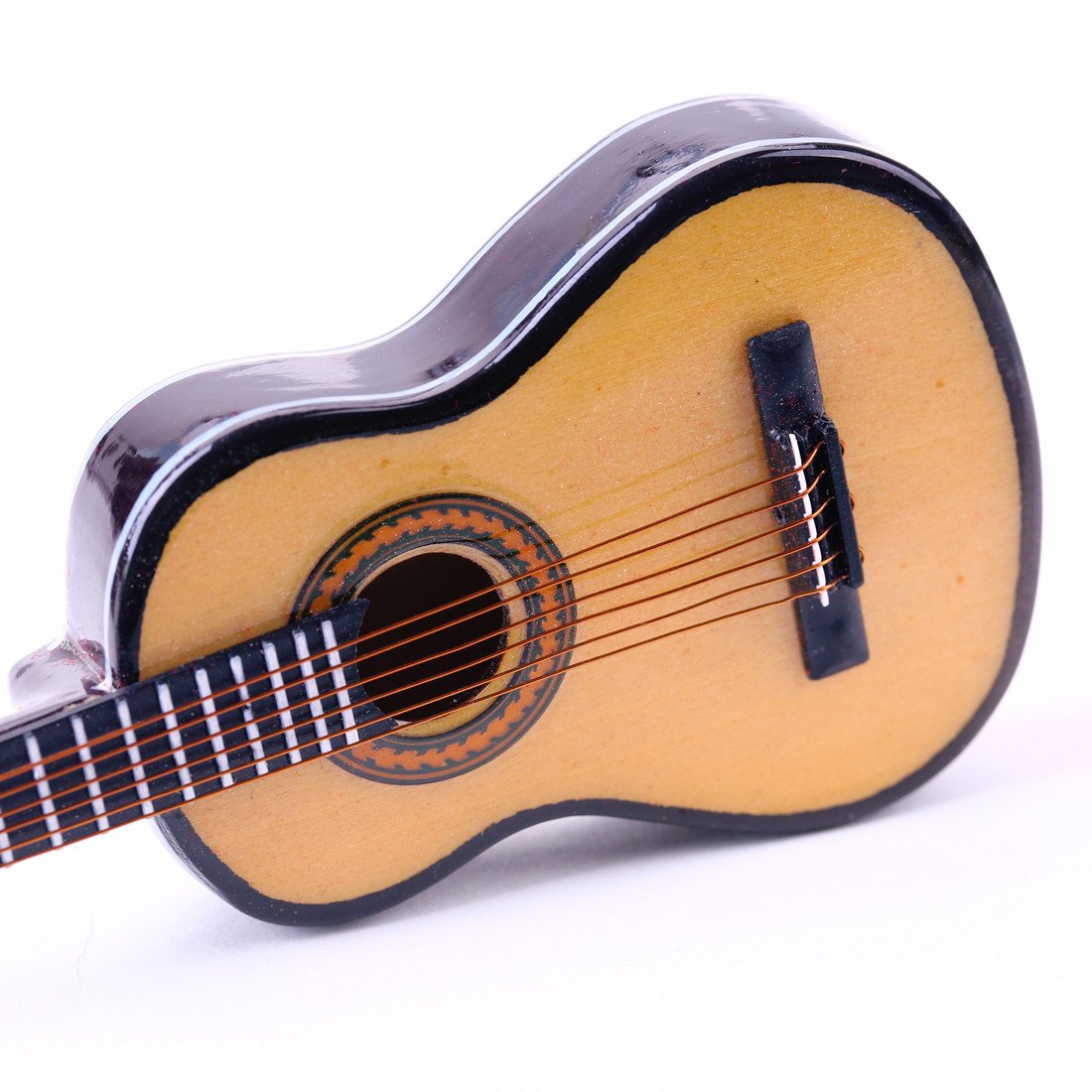Wooden Miniature Guitar Replica with Stand and Red Velvet Case - 6 Strings, Non-Playable Collectible for Dollhouse or Shelf Display