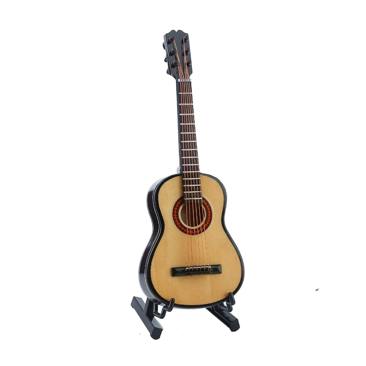 Wooden Miniature Guitar Replica with Stand and Red Velvet Case - 6 Strings, Non-Playable Collectible for Dollhouse or Shelf Display