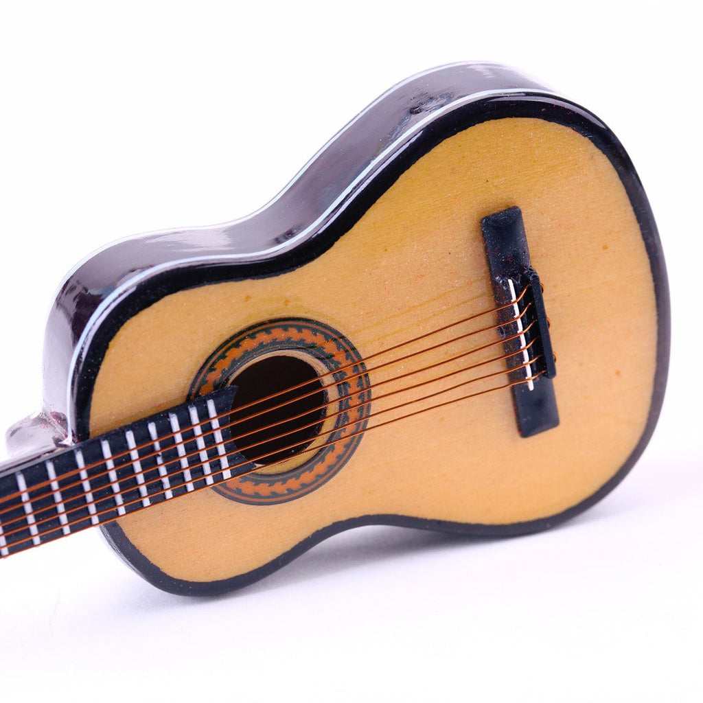 Wooden Miniature Guitar Replica with Stand and Red Velvet Case – Collectible Dollhouse Accessory, 5.12-Inch
