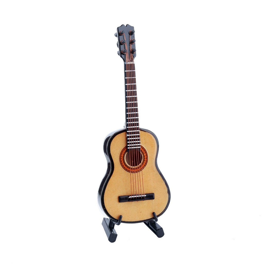 Wooden Miniature Guitar Replica with Stand and Red Velvet Case – Collectible Dollhouse Accessory, 5.12-Inch