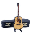 Wooden Miniature Guitar with Stand and Case - 5.12 Inch Acoustic Guitar Replica, Collectible Display Ornament for Home Decor, Dollhouse Accessory