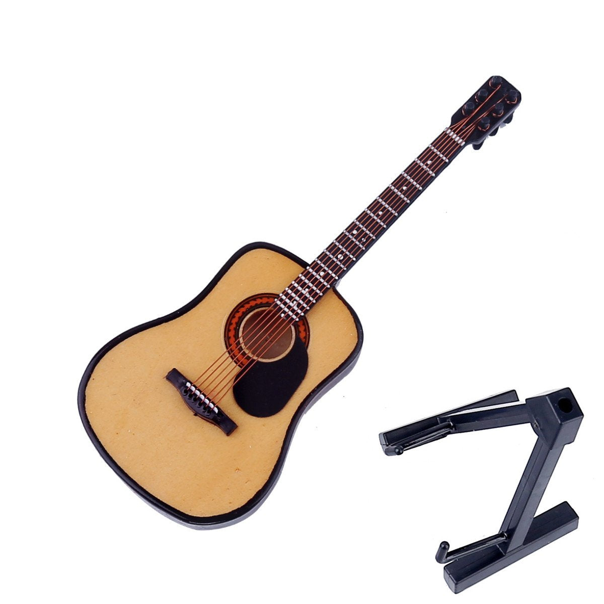 Wooden Miniature Guitar with Stand and Case - 5.12 Inch Acoustic Guitar Replica, Collectible Display Ornament for Home Decor, Dollhouse Accessory