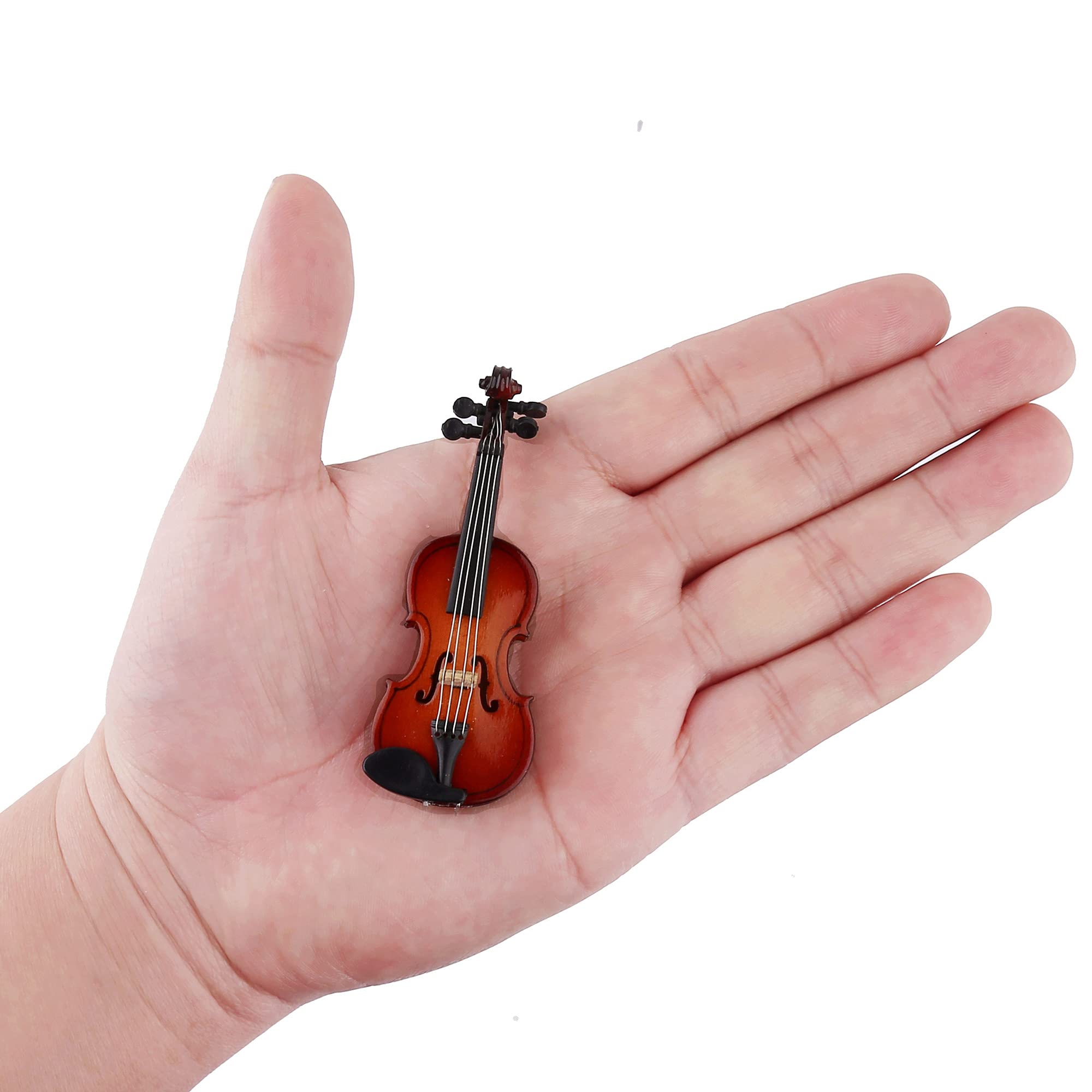 Wooden Miniature Violin with Stand, Bow and Case – 3.15 Inch Collectible Replica for Dollhouse Décor