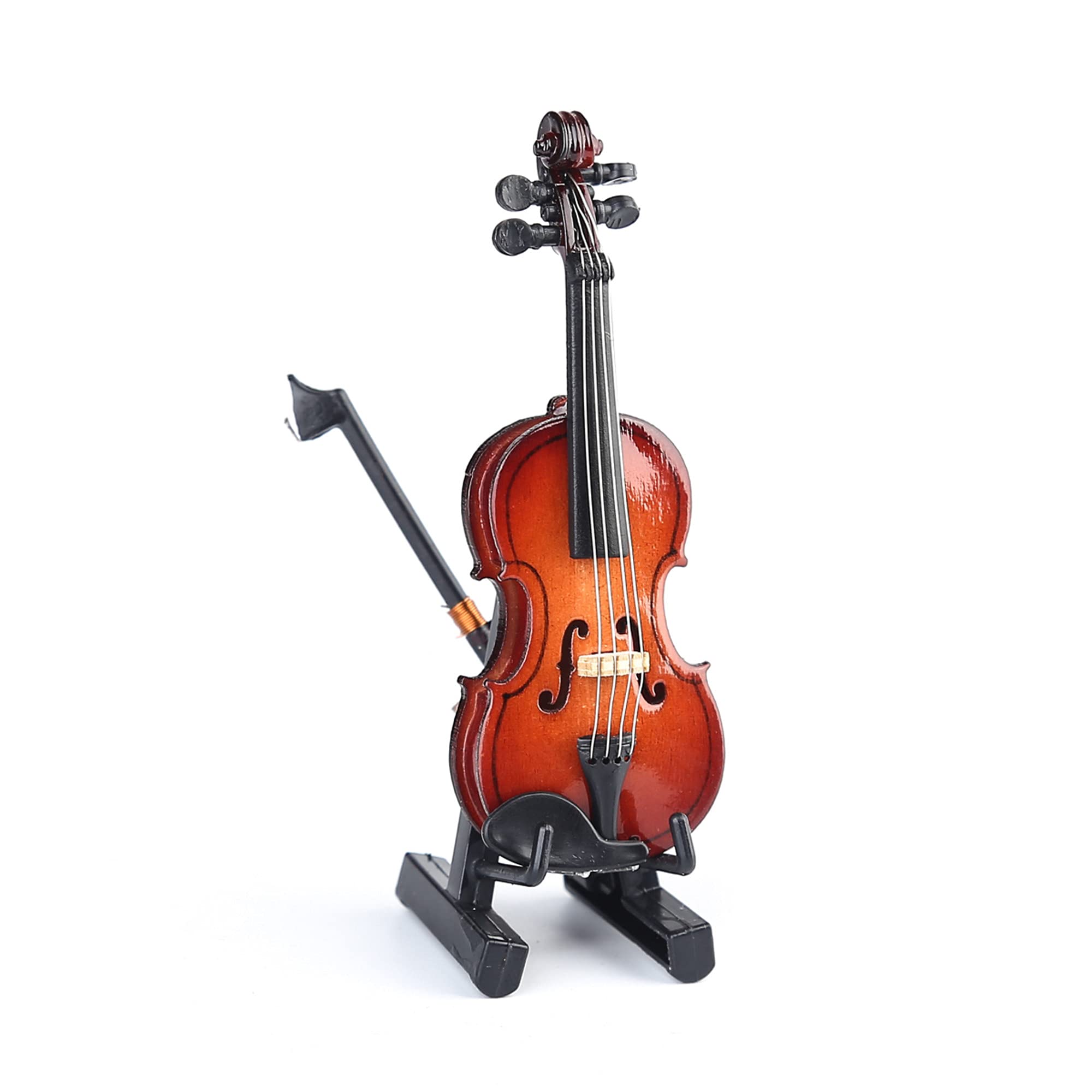 Wooden Miniature Violin with Stand, Bow and Case – 3.15 Inch Collectible Replica for Dollhouse Décor