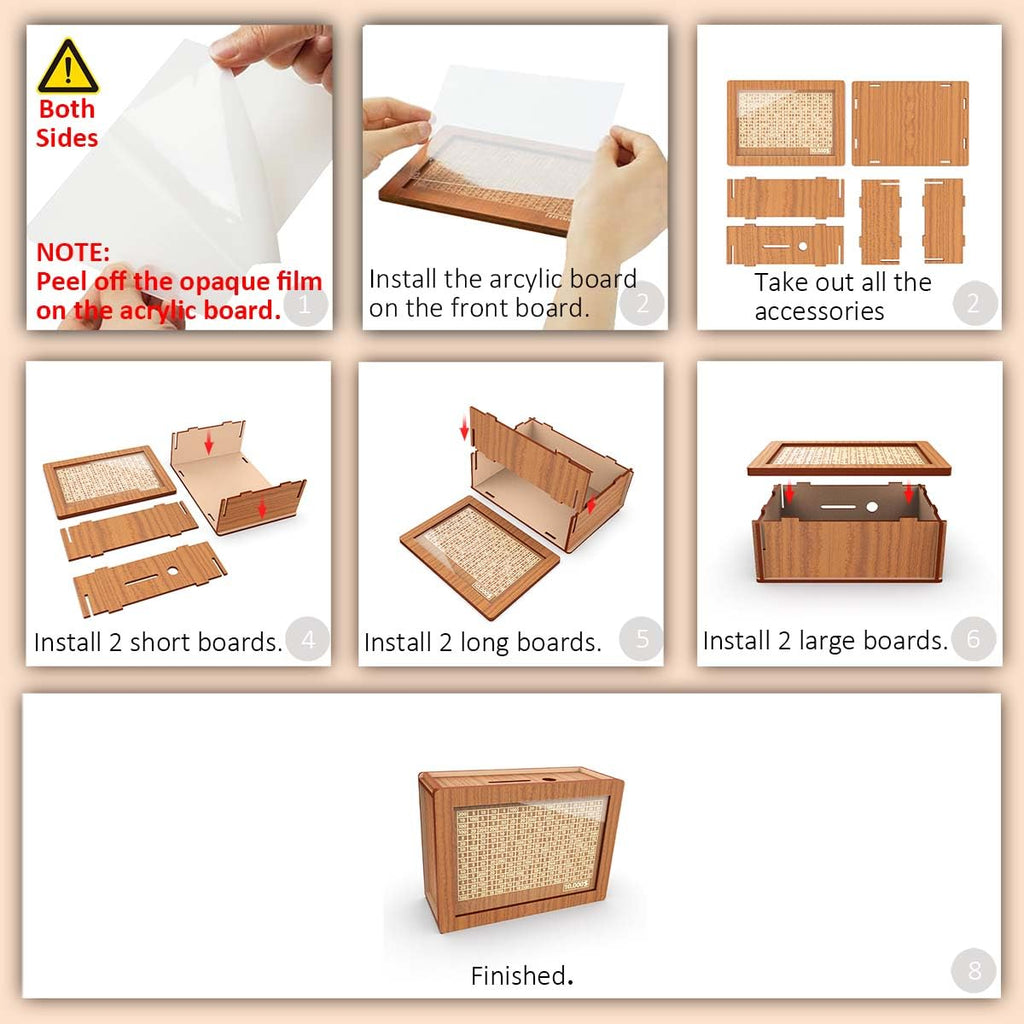 Wooden Money Saving Box with $10000 Savings Challenge – Brown Piggy Bank for Adults and Kids