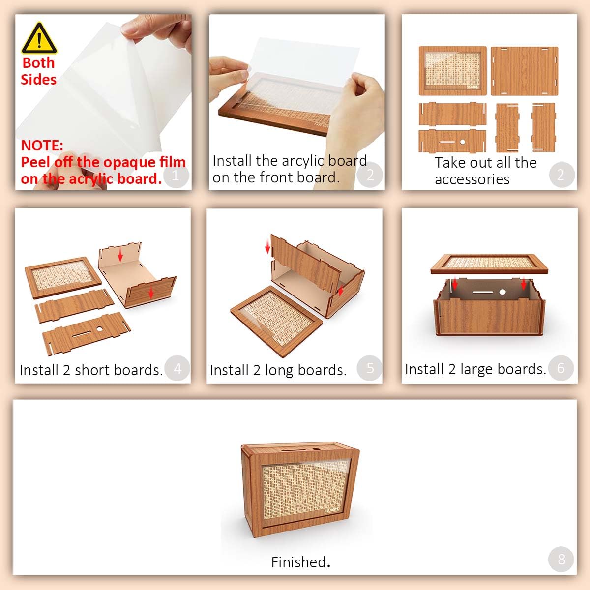 Wooden Money Saving Box with $10000 Savings Challenge – Brown Piggy Bank for Adults and Kids
