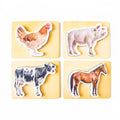Wooden Montessori Animal Puzzles for Toddlers | Chunky Farm Animal Shape Puzzle Set of 4