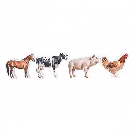 Wooden Montessori Animal Puzzles for Toddlers | Chunky Farm Animal Shape Puzzle Set of 4