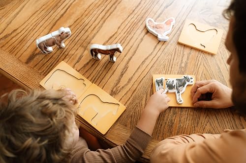 Wooden Montessori Animal Puzzles for Toddlers | Chunky Farm Animal Shape Puzzle Set of 4