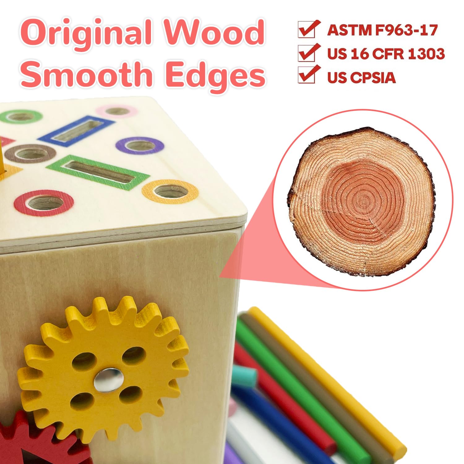 Wooden Montessori Sorting Toy for Toddlers - Color & Shape Matching Game, Fine Motor Skills Development (3-in-1)