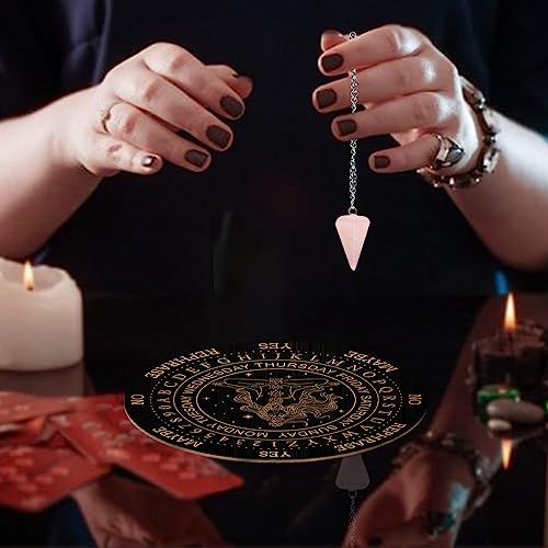 Wooden Pendulum Board Set with Rose Quartz Crystal Necklace for Divination and Altar Decor
