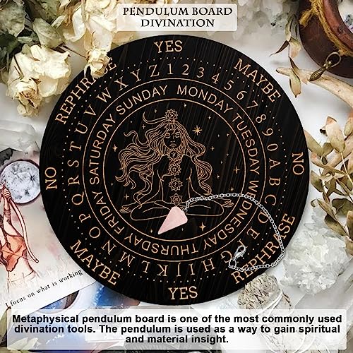 Wooden Pendulum Board Set with Rose Quartz Crystal Necklace for Divination and Altar Decor