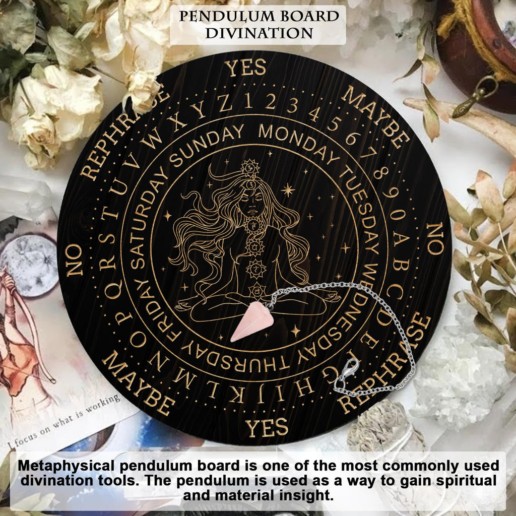 Wooden Pendulum Board Set with Rose Quartz Crystal Necklace for Divination and Altar Decor