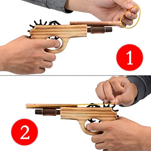 Wooden Rubber Band Gun Set – 2 Pack with 100 Bands, 9-Inch, Log Color Outdoor Toy