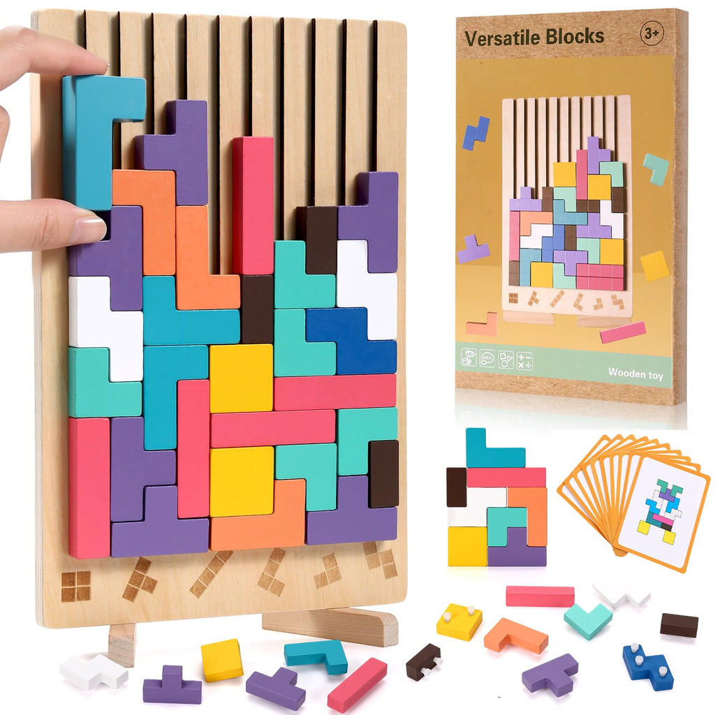Wooden Stacking Puzzle Toy 42 Pcs - 3D Montessori Blocks for Kids 3+ | Brain Teaser Educational Gift