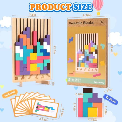Wooden Stacking Puzzle Toy 42 Pcs - 3D Montessori Blocks for Kids 3+ | Brain Teaser Educational Gift