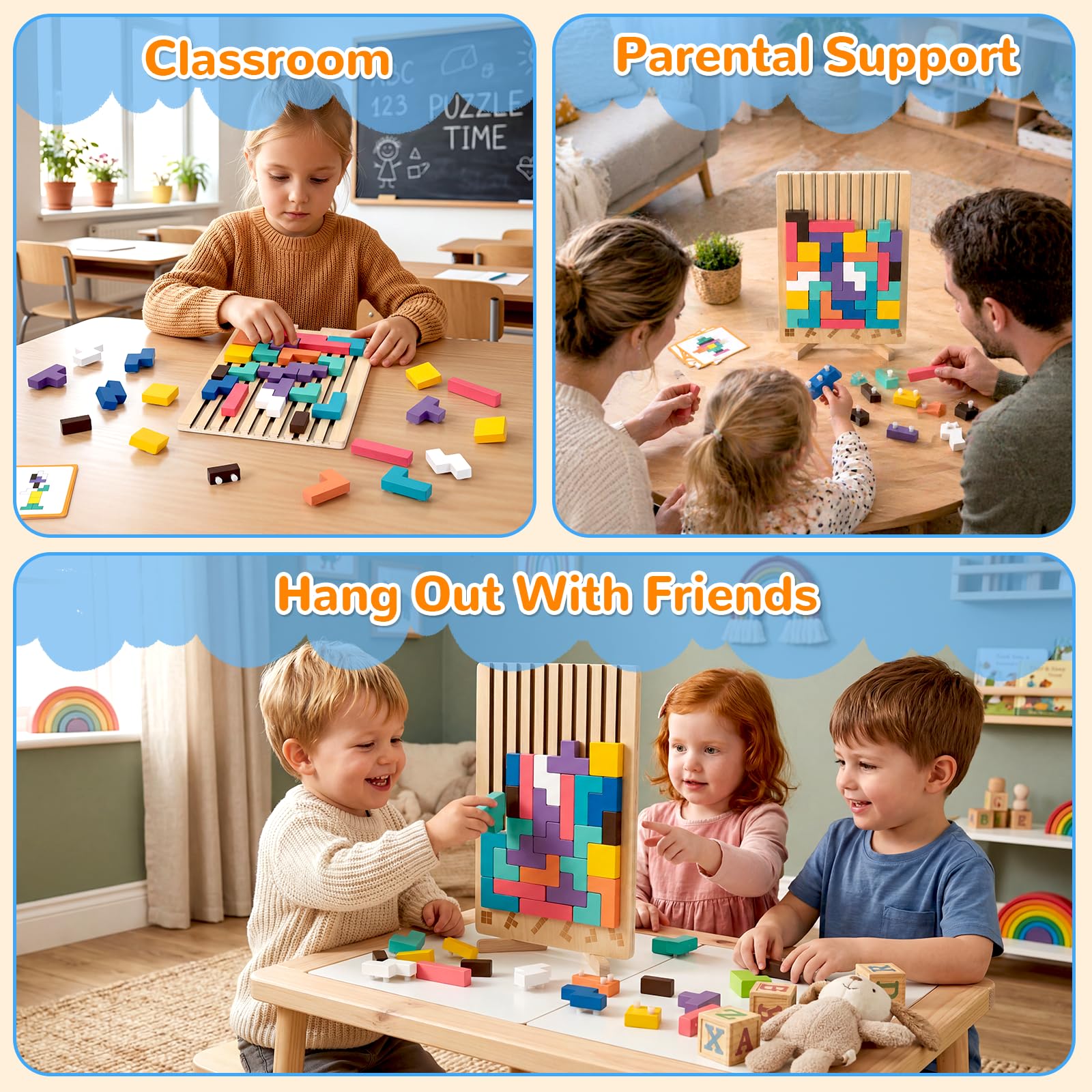 Wooden Stacking Puzzle Toy 42 Pcs - 3D Montessori Blocks for Kids 3+ | Brain Teaser Educational Gift
