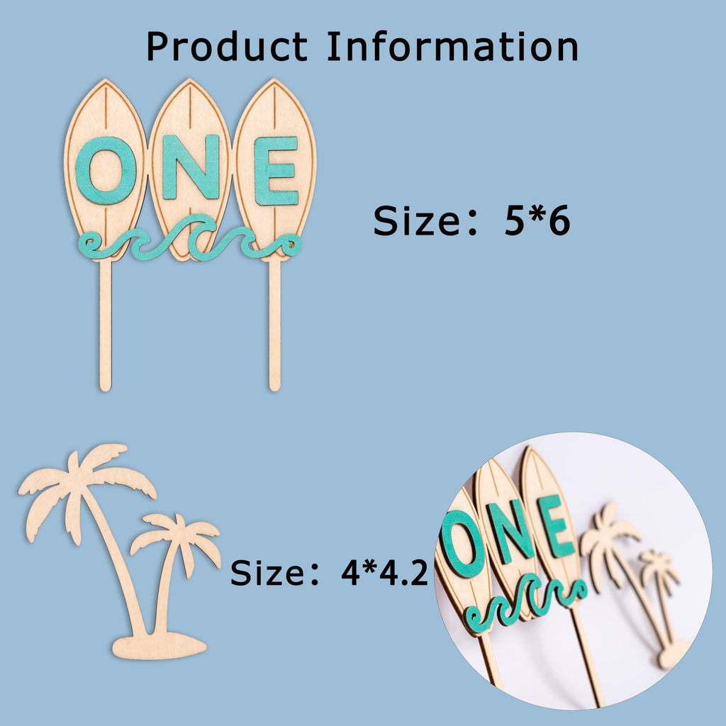 Wooden Surfboard ONE Cake Topper – Beach Theme First Birthday Decoration with Palm Tree