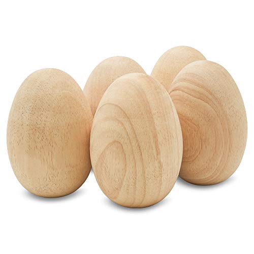 Woodpeckers Wooden Eggs for Painting - Pack of 2 Smooth Standable 4-3/8 Inch Craft Eggs