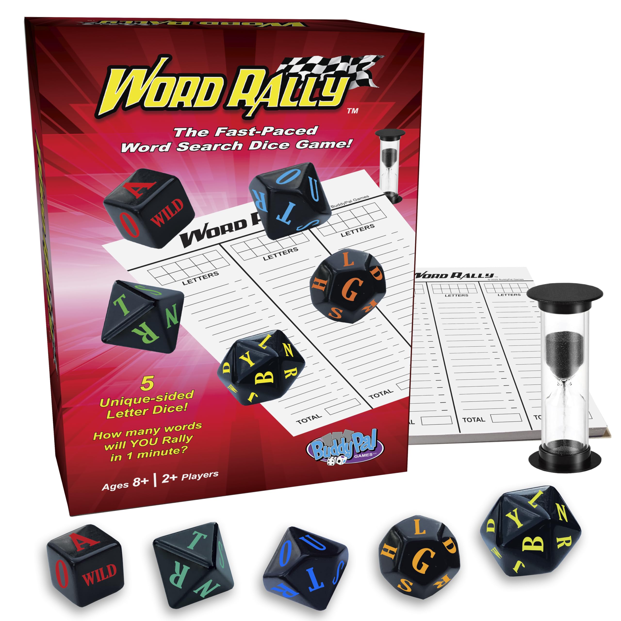 Word Rally Fast-Paced Word Building Dice Game by Buddypalgames | 5 RPG Letter Dice | Family Game Night