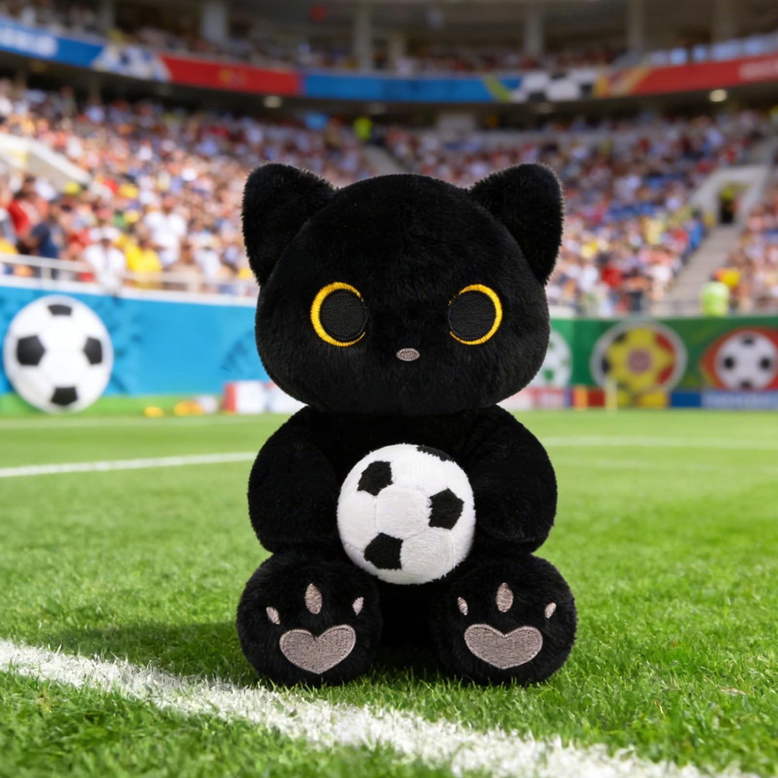World Cup 2026 Soccer Black Cat Plush – Soft Stuffed Animal with Heart Embroidery for Fans