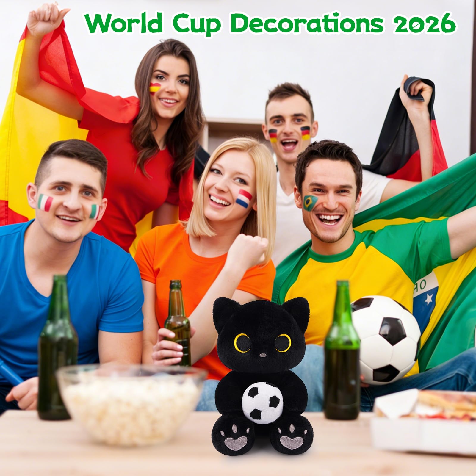World Cup 2026 Soccer Black Cat Plush – Soft Stuffed Animal with Heart Embroidery for Fans