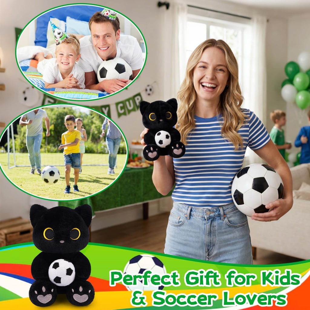 World Cup 2026 Soccer Black Cat Plush – Soft Stuffed Animal with Heart Embroidery for Fans