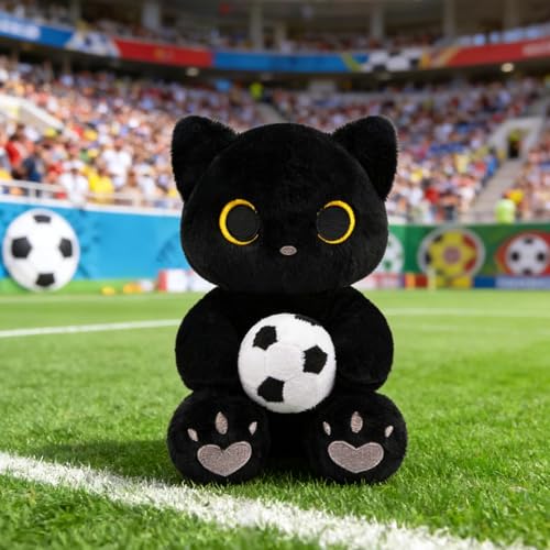 World Cup 2026 Soccer Black Cat Plush – Soft Stuffed Animal with Heart Embroidery for Fans