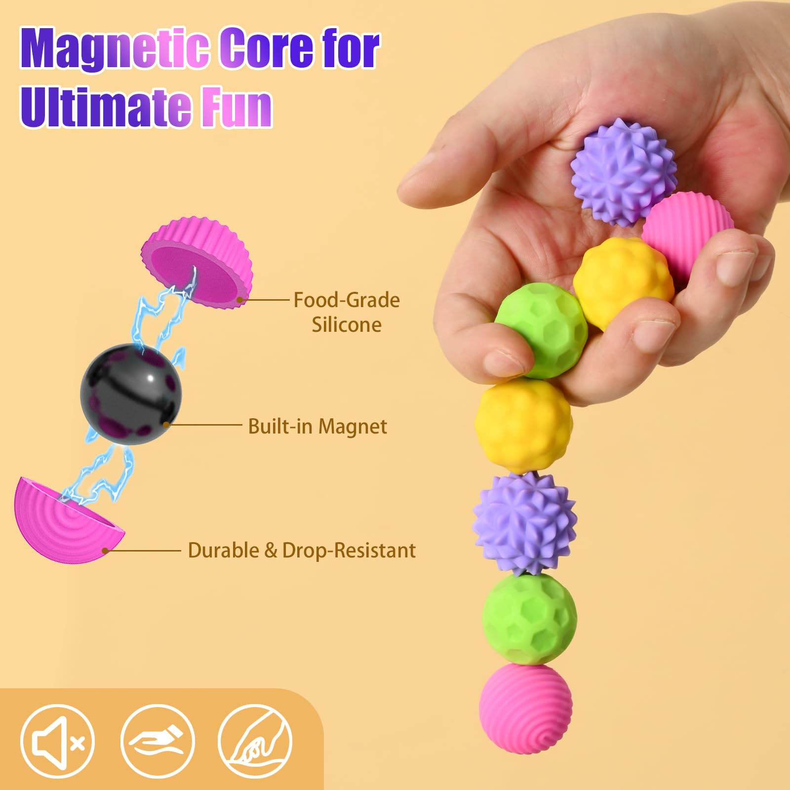WorWoder 8-Pack Silicone Magnetic Stress Balls – Quiet Fidget Toys for Adults & Teens, Sensory Relief for Anxiety, Office Desk Toy