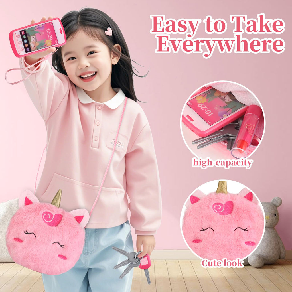 Woumserta Unicorn Pretend Makeup Set for Toddlers - Safe Play Makeup Kit for Girls Ages 3-6 with Storage Bag and Role-Play Accessories