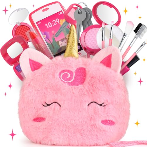 Woumserta Unicorn Pretend Makeup Set for Toddlers - Safe Play Makeup Kit for Girls Ages 3-6 with Storage Bag and Role-Play Accessories