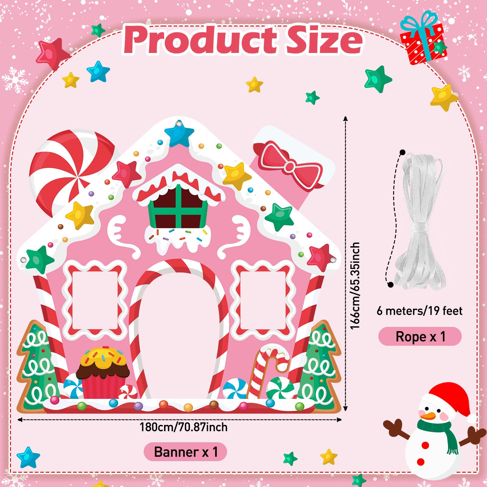 WovWeave Life-Size Pink Gingerbread House Backdrop – 65x71 Inch Christmas Decoration for Indoor/Outdoor