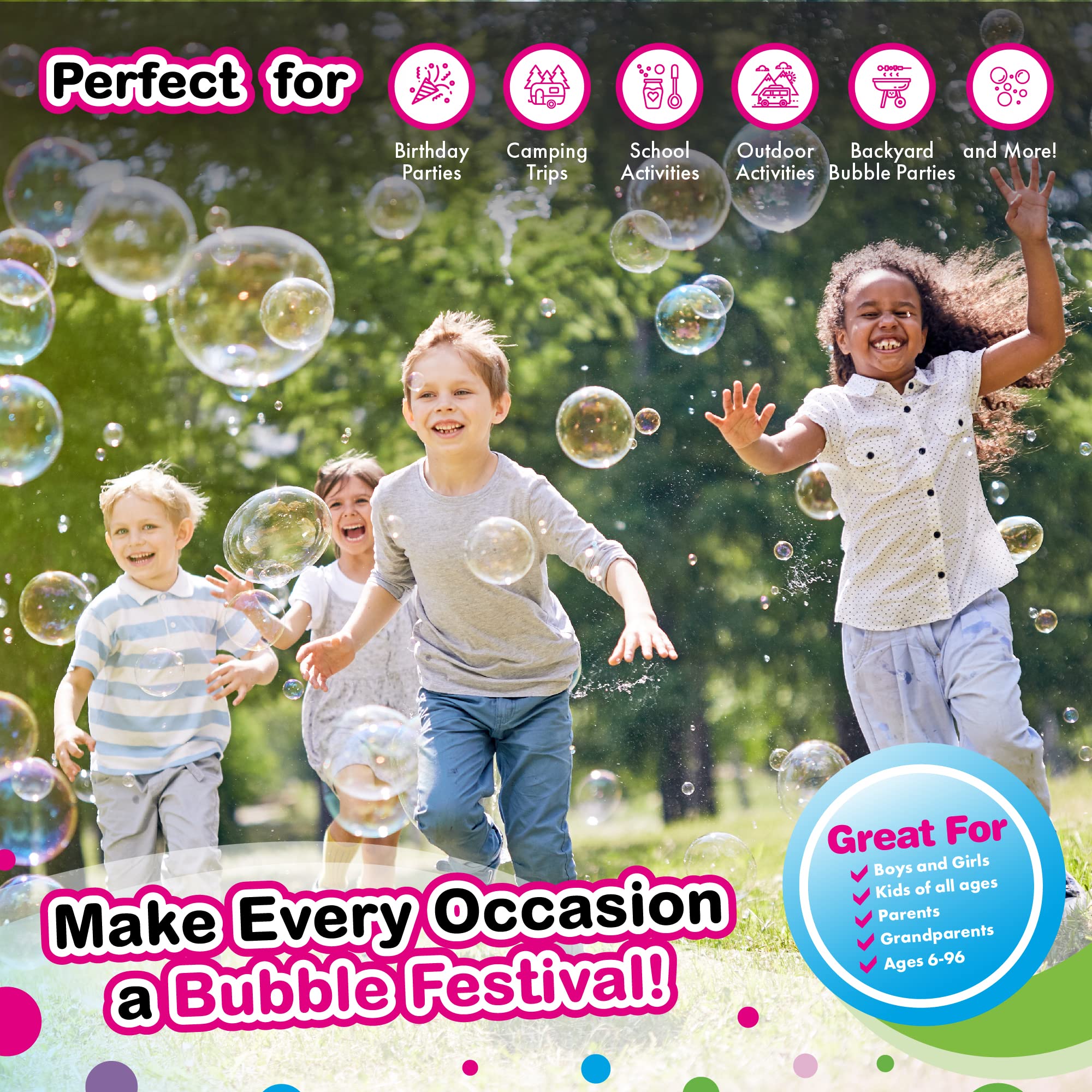 WOWMAZING Big Bubbles Refill – 3-Pack Concentrate Makes 2.3 Gallons – USA Made