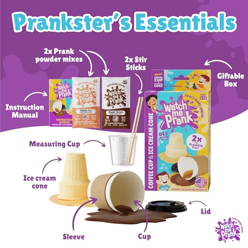 WOWMAZING WatchMePrank Ice Cream Cone & Coffee Cup Prank Kit – Realistic Spill Illusion Set for Kids & Adults