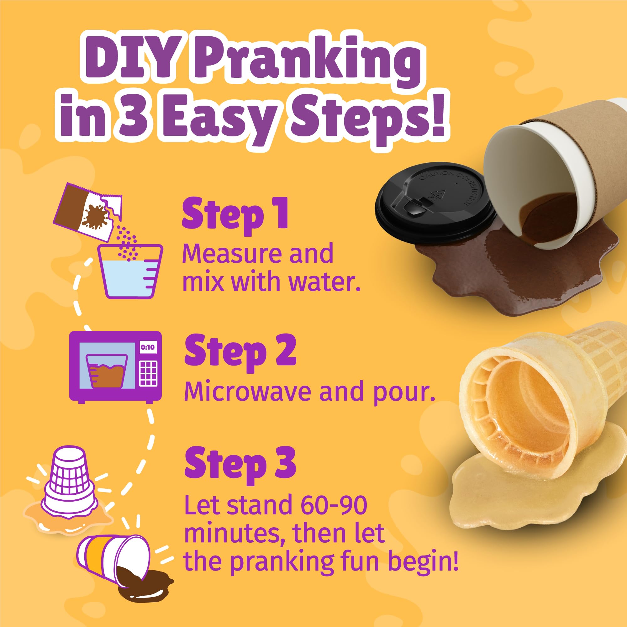 WOWMAZING WatchMePrank Ice Cream Cone & Coffee Cup Prank Kit – Realistic Spill Illusion Set for Kids & Adults