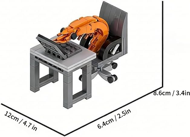 WOWOBONTOY Burnout Shrimp Building Blocks Set – 155 Piece Mini Figure Model Kit with Computer Desk for Office Desk Decor