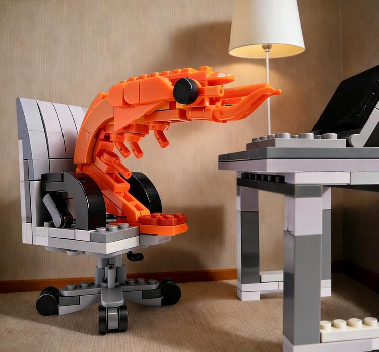 WOWOBONTOY Burnout Shrimp Building Blocks Set – 155 Piece Mini Figure Model Kit with Computer Desk for Office Desk Decor