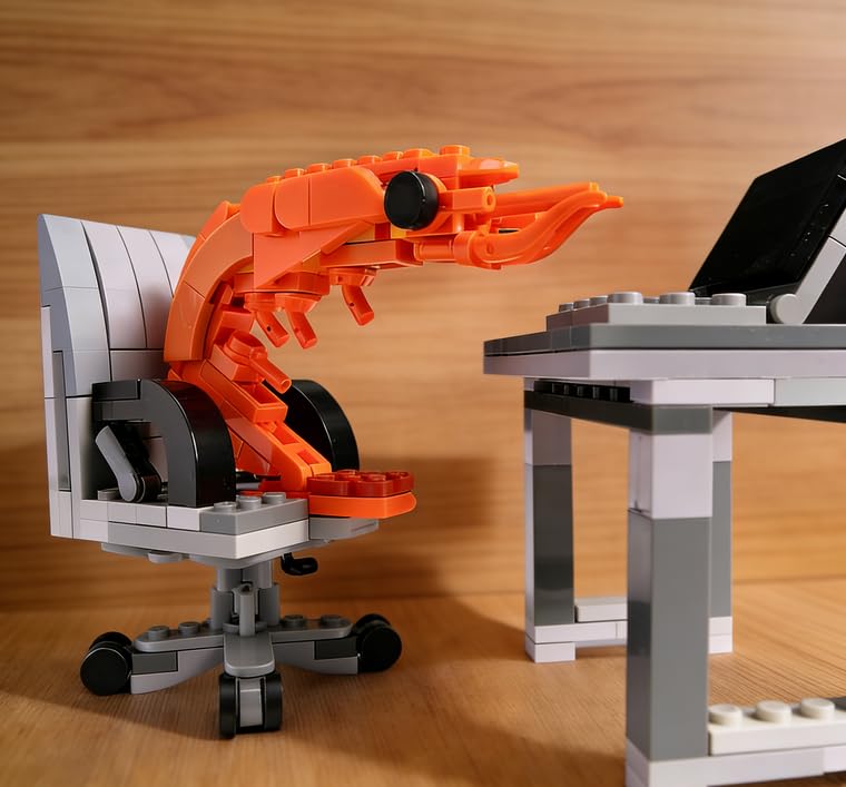 WOWOBONTOY Burnout Shrimp Building Blocks Set – 155 Piece Mini Figure Model Kit with Computer Desk for Office Desk Decor
