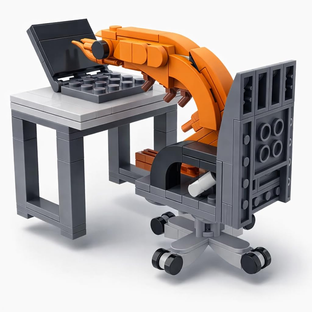 WOWOBONTOY Burnout Shrimp Building Blocks Set – 155 Piece Mini Figure Model Kit with Computer Desk for Office Desk Decor