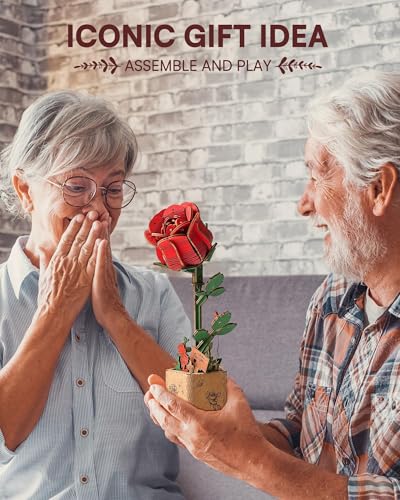 Wowood 3D Wooden Rose Puzzle – 106-Piece DIY Flower Model Kit for Adults