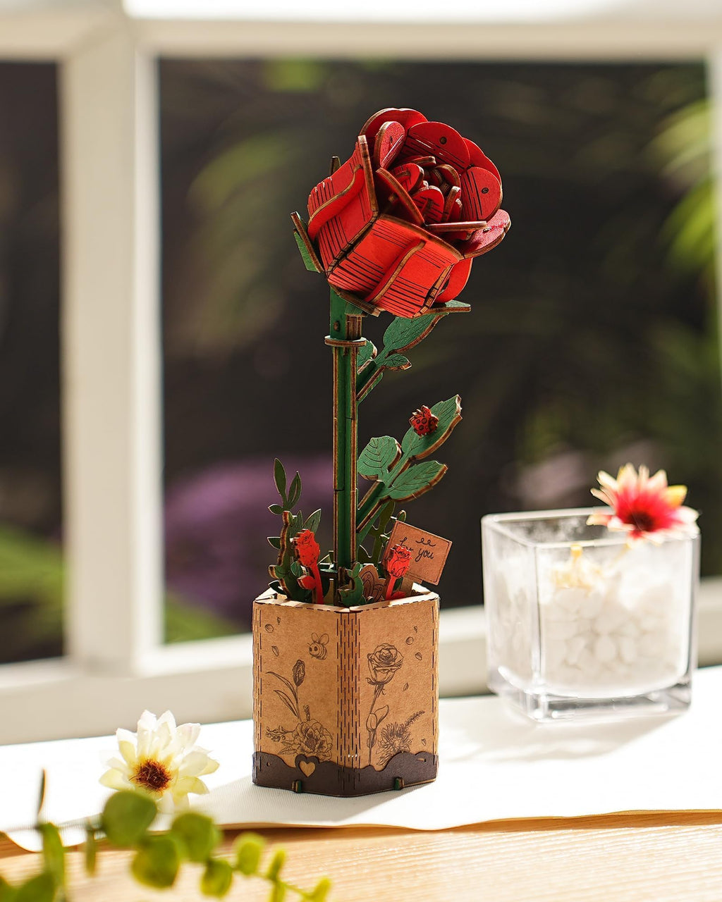 Wowood 3D Wooden Rose Puzzle – 106-Piece DIY Flower Model Kit for Adults