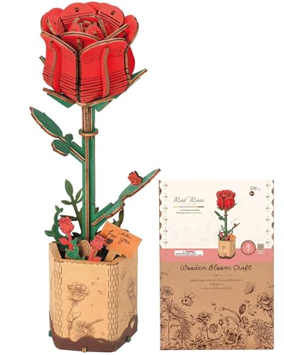 Wowood 3D Wooden Rose Puzzle – 106-Piece DIY Flower Model Kit for Adults